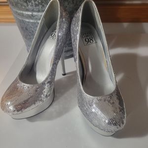 Silver sequin platform heels